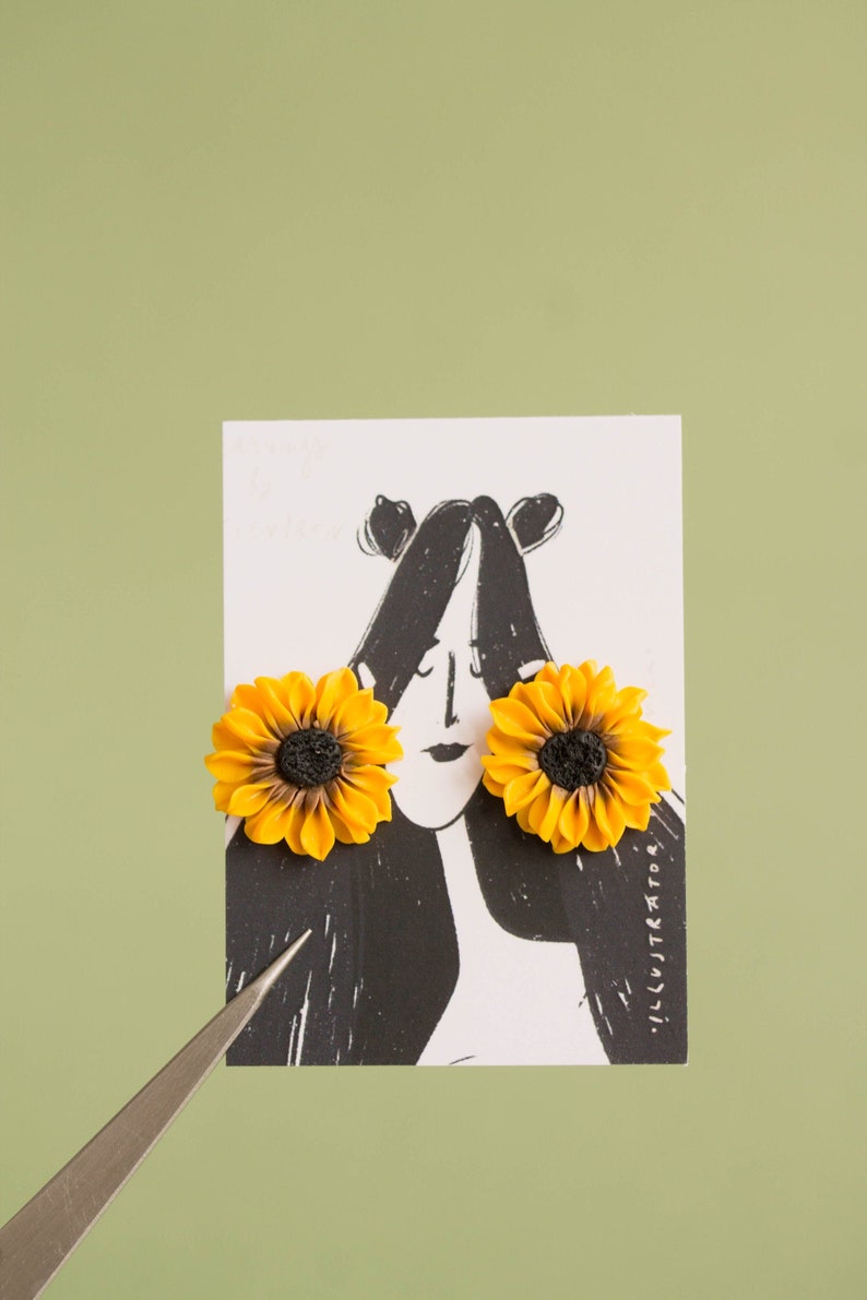 Yellow Sunflower Stud Earrings. Handmade Unique Sunflowers Etsy