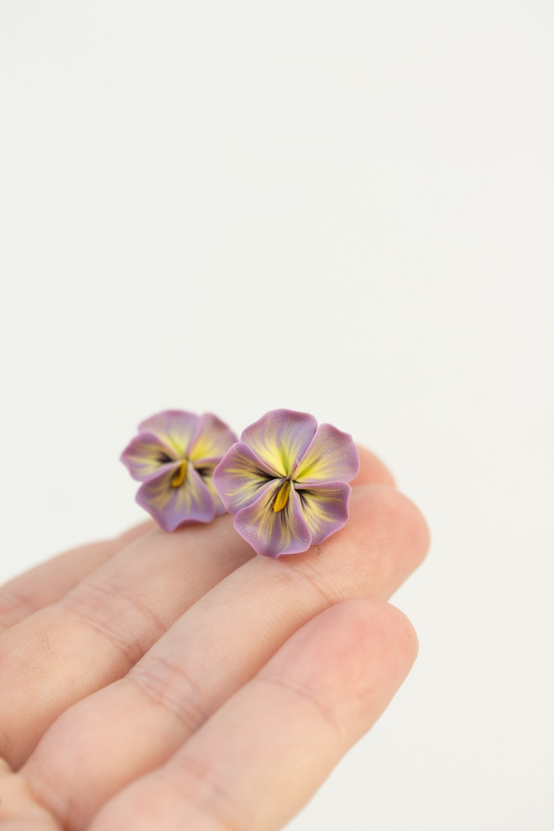 Pastel Pink Pansy Earrings Stud earrings Flower Stud Earrings Jewelry, Hypoallergenic Studs image 1