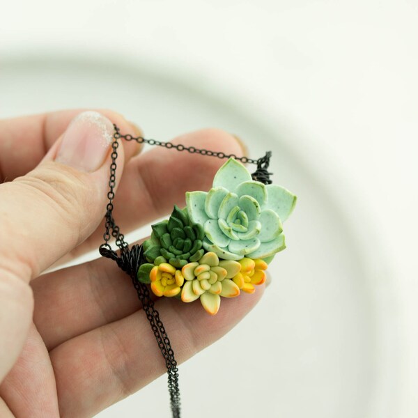 Green Yellow Succulent Necklace