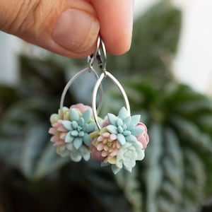 Succulent Boquet Drop Earrings: Pastel Floral Dangles, Lightweight