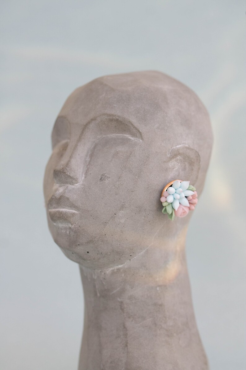 Pink Blue Echeveria Plant Hypoallergenic Earrings Small Succulent Jewelry Gift Plant Lover Gift rose pink studs Succulent Stud Earrings