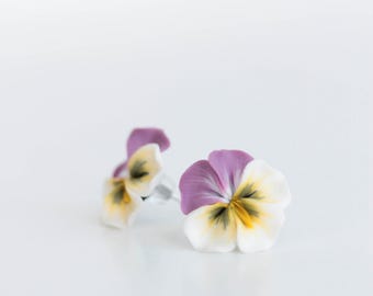 Romantic Pansy Flower Studs, Pink Floral Jewelry, Delicate Gift for Her