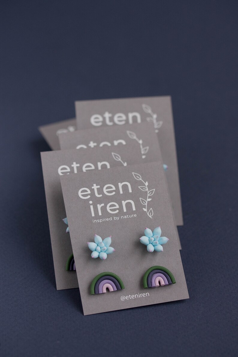 Two Pair Set Blue Pink Succulent Plant Modern rainbow earrings Multicolor Hypoallergenic Earrings Studs Succulent Stud Earrings