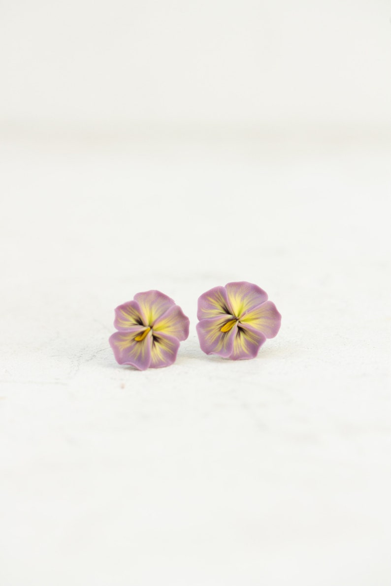 Pastel Pink Pansy Earrings Stud earrings Flower Stud Earrings Jewelry, Hypoallergenic Studs image 10