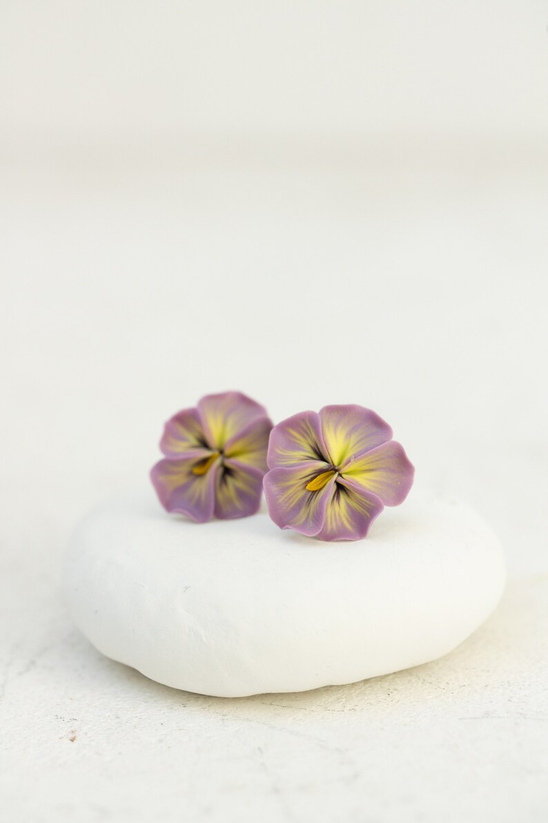 Pastel Pink Pansy Earrings Stud earrings Flower Stud Earrings Jewelry, Hypoallergenic Studs image 3