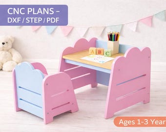 CNC Sperrholz Möbel Sets Kinder Stuhl & Tisch Set (dxf, step, pdf)