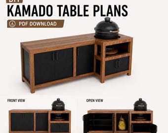 Kamado Grill Table Plans PDF | DIY Outdoor Kitchen Cabinet | Fits Multiple Ceramic Grills