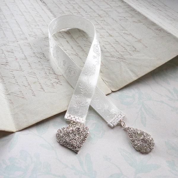 Quality Ribbon Bookmark with Rhinestone and Crystal Detail, Wedding, Bridesmaid, Birthday, Gift for Her