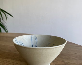 Handmade Ceramic stoneware natural bowl with black coral inspired design.