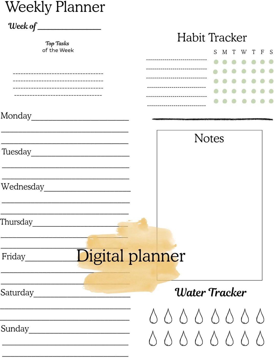 Minimalist Weekly Planner Printable | Habit & Water Tracker (digital ...