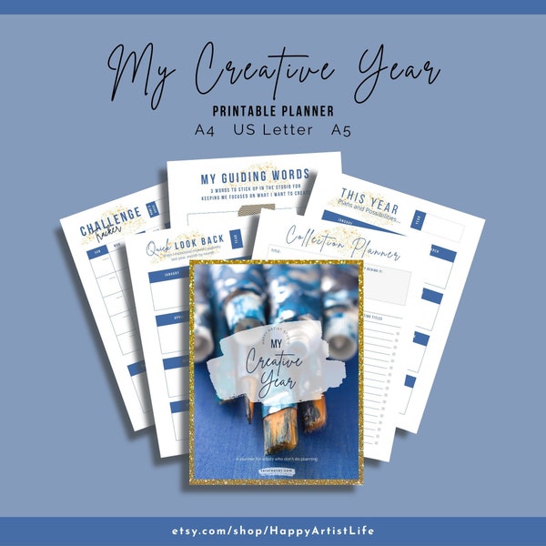 My Creative Year Artist Planner, printable instant access downloadable planner, A4, A5, US Letter