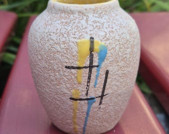 Vintage West German Ceramic Vase: 1960s Scheurich Style Abstract Decor