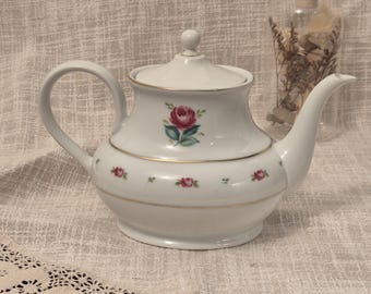 Tetera clásica Hutschenreuther Selb vintage, tetera de porcelana rosa, tetera de porcelana fina alemana, juego de té floral, vajilla con detalles dorados.