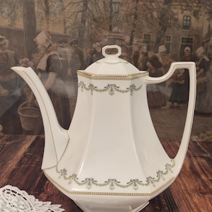 Vintage Limoges France Porcelain Coffee Pot, French Porcelain Teapot, Limoges Coffee Server, Elegant White & Gold Tea Pot