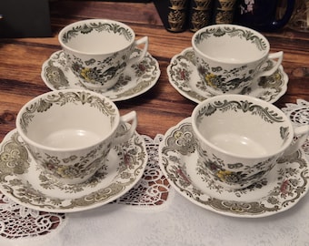 tasses et soucoupes à thé Ridgway Windsor vintage, porcelaine du Staffordshire anglais, service à thé floral