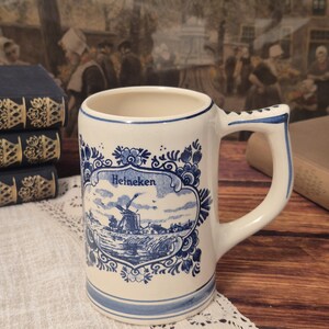 Vintage Heineken Delft Öl Stein 0,5L Handmålad Tillverkad i Holland Blå Delft Mugg bild 1