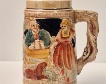 Vintage tysk ölsten – glaserad keramikmugg 500ml – rustik samlarsejdel