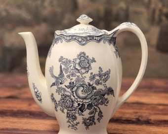 Vintage Crown Ducal Bristol Coffee Pot, Blue Transferware Coffee Server, English Ceramic Pottery, Made in England
