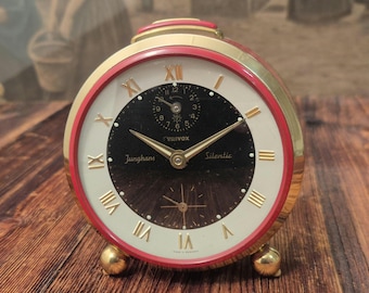 JUNGHANS, Red Mid Century Metal Tri-vox Alarm Clock, Made in