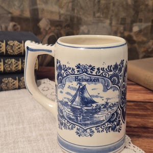 Vintage Heineken Delft Öl Stein 0,5L Handmålad Tillverkad i Holland Blå Delft Mugg bild 3