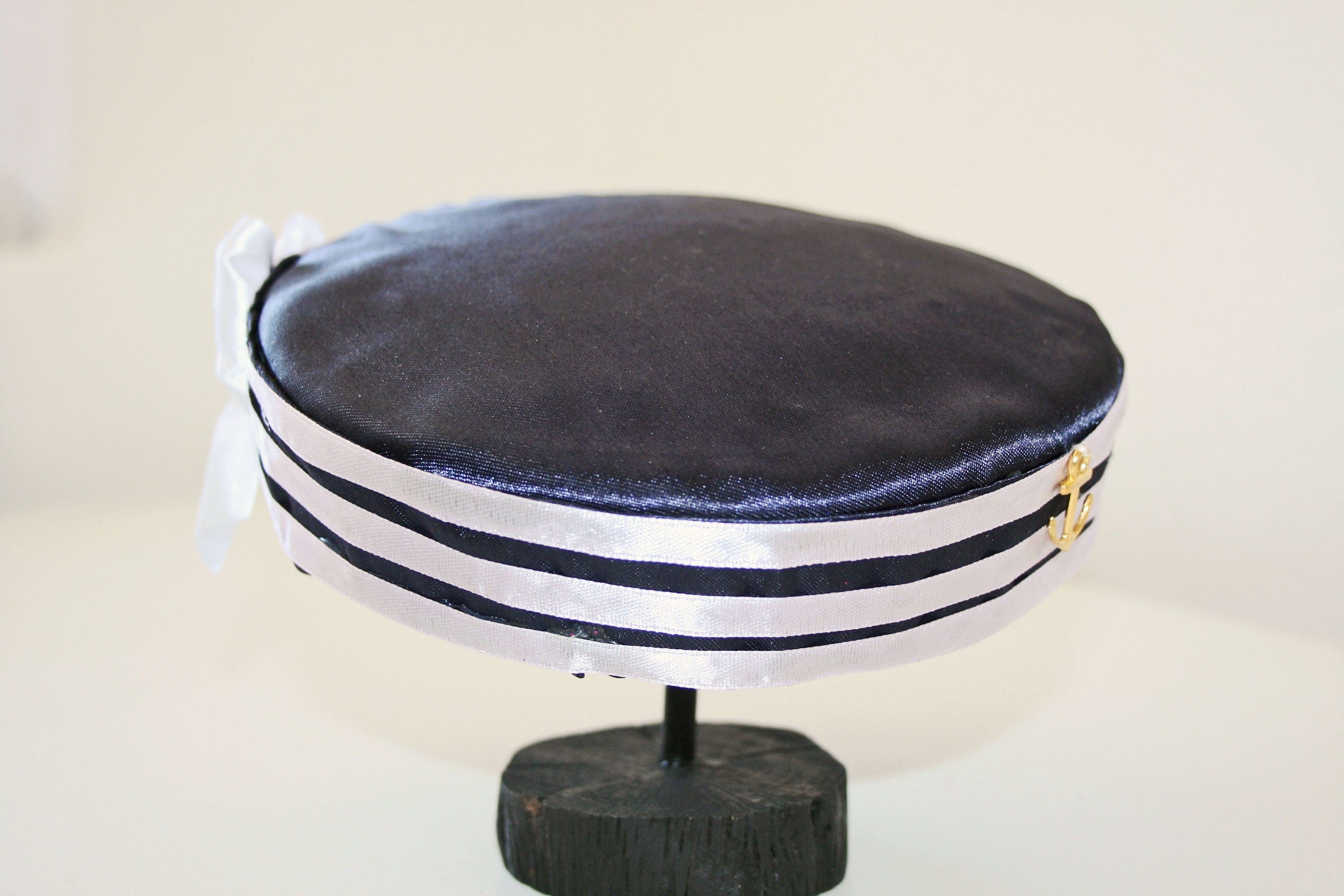 ★SCULPTOR★ Marine Pillbox Hat Navy SC25S607NA Navy Blue Pillbox, Merino Wool Fascinator Hat , Navy Blue