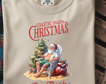 Santa Beach Christmas Tee, Tropical Florida Holiday