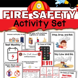 Puede incluir: Un conjunto de actividades de seguridad contra incendios imprimibles y coloridas para niños. El conjunto incluye un certificado de premio de simulacro de incendio, una búsqueda de palabras de seguridad contra incendios, una hoja de trabajo de qué hacer, un plan de escape de incendios y varios otros consejos de seguridad contra incendios. El conjunto presenta a un bombero de dibujos animados.
