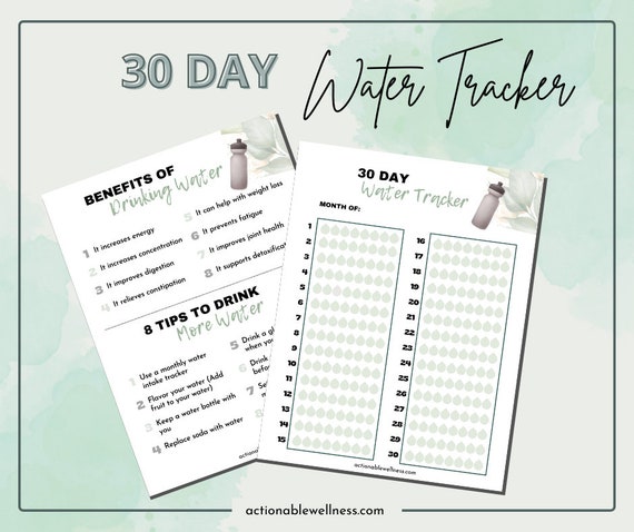 30 Day Printable Water Tracker - Etsy