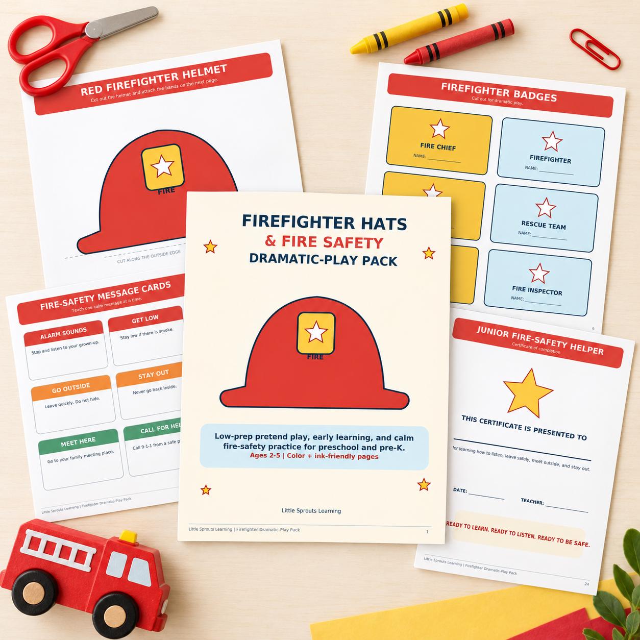 Firefighter Hats and Fire Safety Dramatic-Play Pack