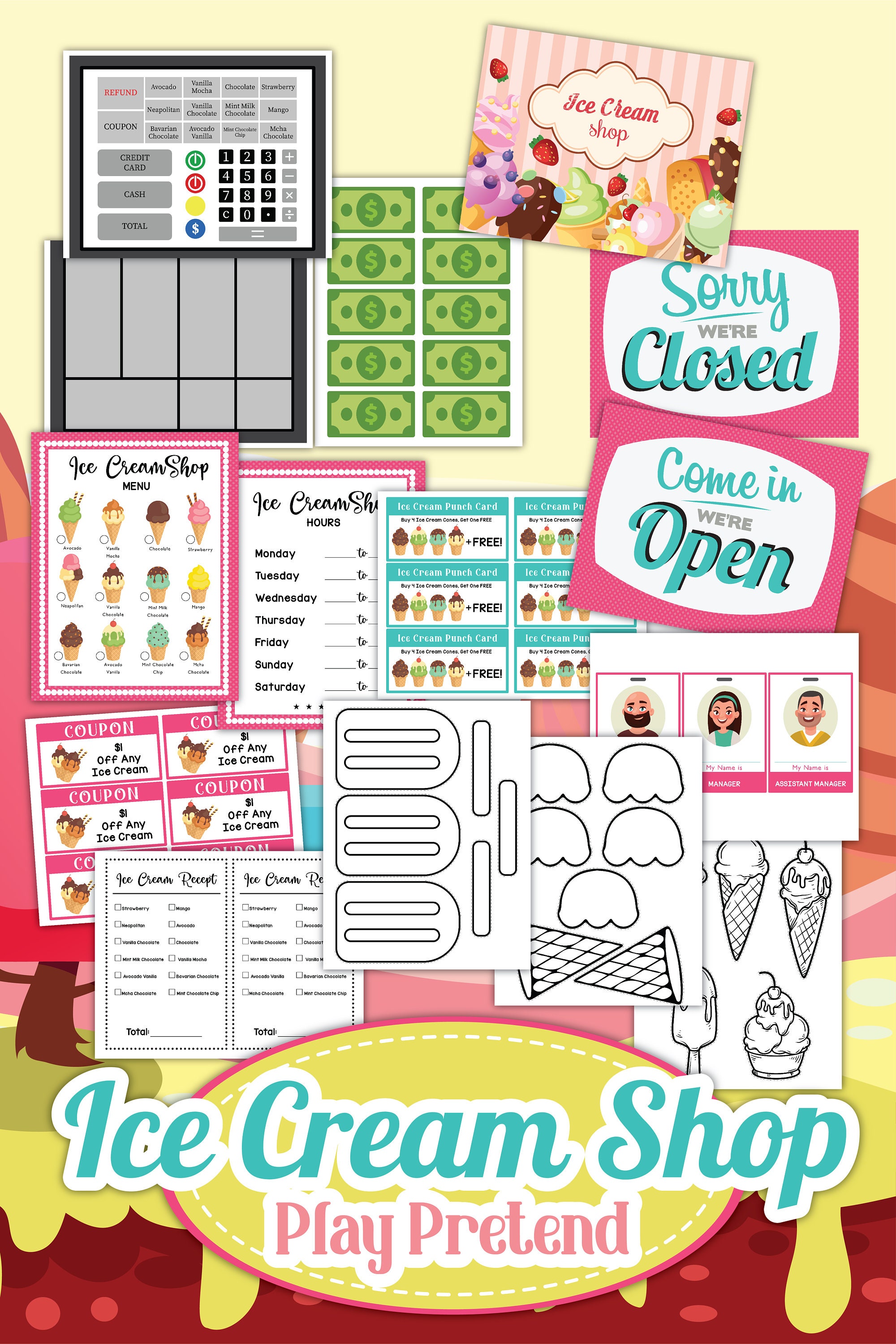 Pretend Ice Cream Shop Printable - Etsy