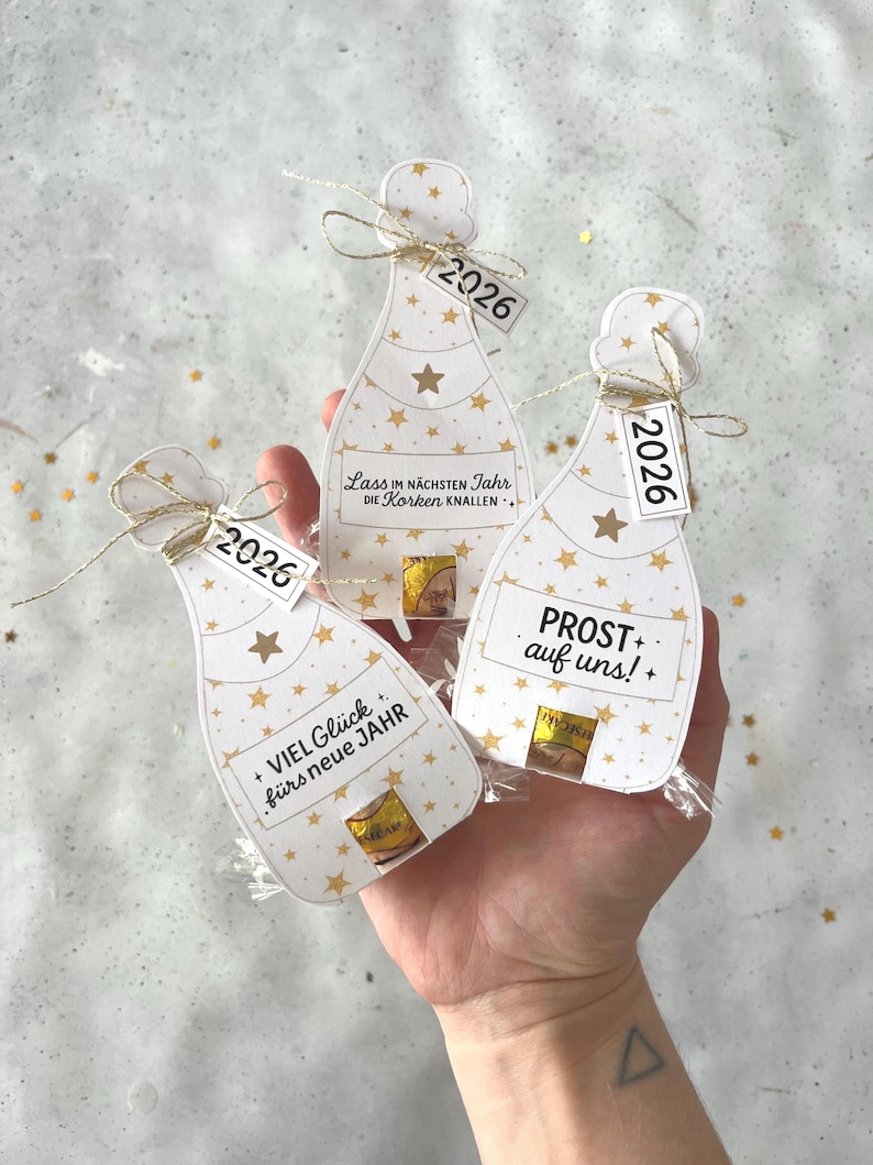 Druckvorlage Silvester Gastgeschenk Kleinigkeit Neujahr Bastelvorlage neues Jahr Tischdekoidee Geschenkidee Lindt Ferrero Rocher Lindor imagen 7