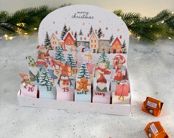 Ferrero Küsschen Mini Adventskalender mit 24 Motiven unnützes Wissen- Vorlage zum Ausdrucken von Banderolen, Weihnachten Diy Adventskalender