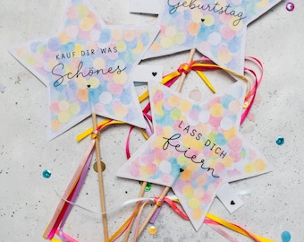Geldgeschenk Verpackung zum Basteln | Geldgeschenk Geburtstag | Geldgeschenk Sterne Geschenkidee zum Selbermachen | PDF Vorlage Konfettitüte