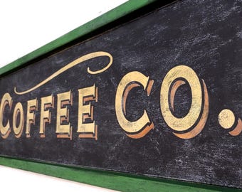 Coffee Company Wood Sign - Framed Wood Antique Style Personalize your own