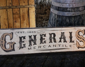 Rustic General Store Mercantile Wood Sign - Hand Crafted Antique Wooden Decor