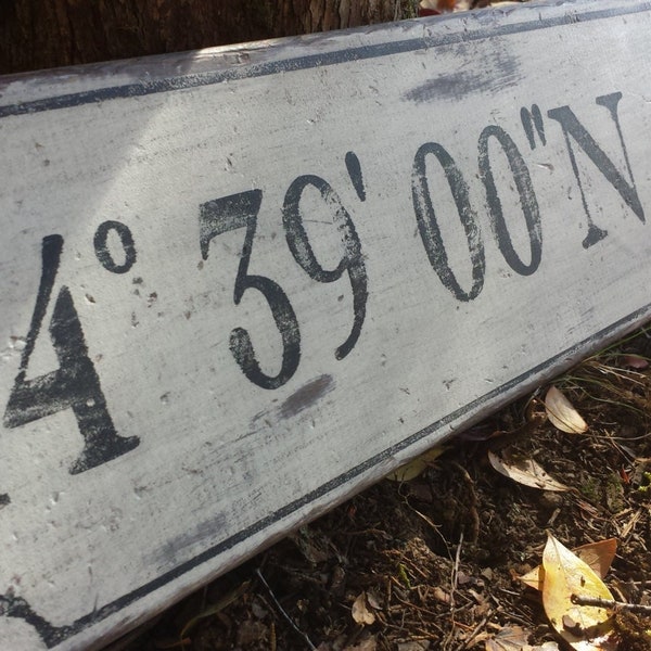 Personalized Latitude Longitude Wood Sign With Nautical Compass- Hand Crafted Custom Wooden Rustic Decor