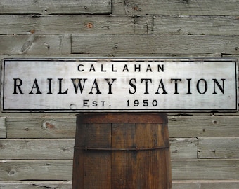 Custom Railway Station Wood Sign - Hand Made Wooden Antique Train Decor