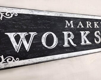 Workshop Sign with personalized name - Handmade wood