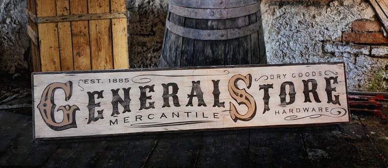 Rustic General Store Mercantile Wood Sign - Hand Crafted Antique Wooden Decor 