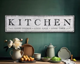 Kitchen Good Friends Food Times Wood Sign - Hand Crafted Decor