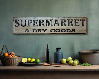 Supermarket and Dry Goods Wood Sign - Hand Made Wooden Decor