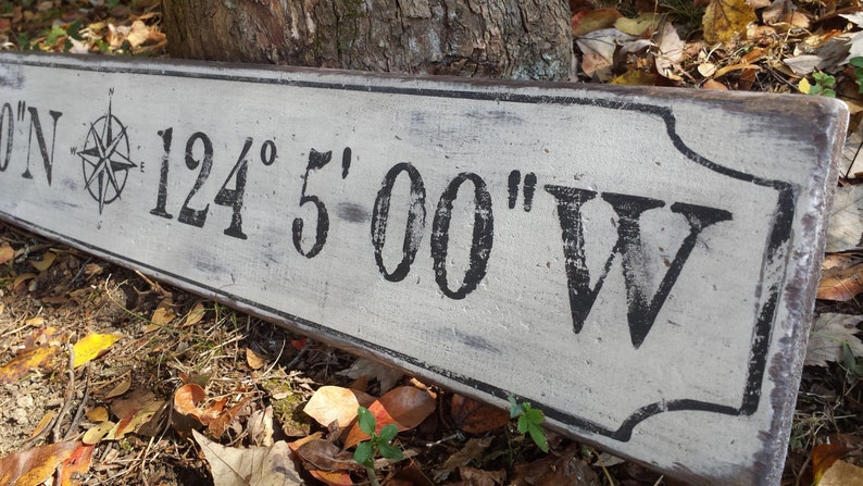 Personalized Latitude Longitude Wood Sign With Nautical Compass- Hand Crafted Custom Wooden Rustic Decor image 2