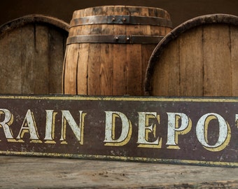 Train Depot Wood Sign - Handcrafted Antique Train Decor