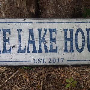 The Lake House Sign with Established date - Handmade Wooden Decor