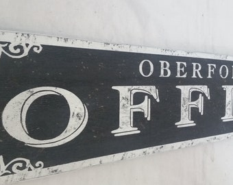 Letrero de oficina estilo antiguo con nombre personalizado - Madera hecha a mano