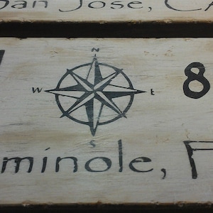 Customized Latitude Longitude Wood Coordinate Sign With Nautical Compass - Hand Crafted Wood Decor