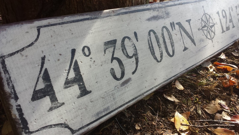 Personalized Latitude Longitude Wood Sign With Nautical Compass- Hand Crafted Custom Wooden Rustic Decor image 1