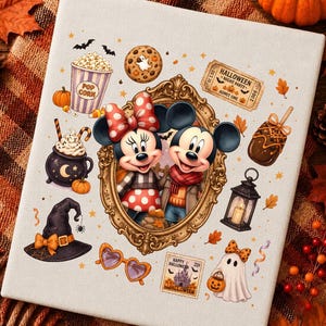 Cartoon Mouse Couple Halloween Night Party Sublimation, Spooky Witch Ghost Pumpkin Fall Design, Magical Theme Park Halloween Tshirt PNG