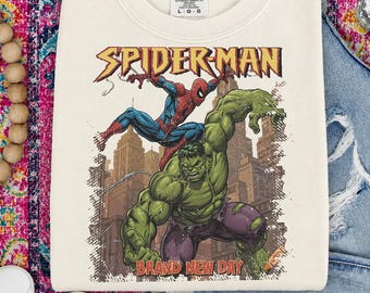 Web Hero Vs Green Monster Comic Battle, Superhero City Fight Action Clipart, Retro Comic Book Style Tshirt Design, Boys Gift Sublimation PNG