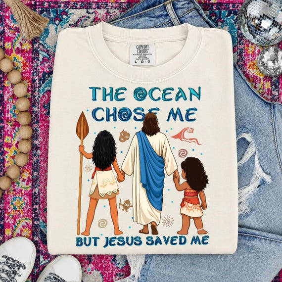 The Ocean Chose Me But Jesus Saved Me, Island Princess Faith Tshirt Design, Christian Tropical Clipart Sublimation PNG